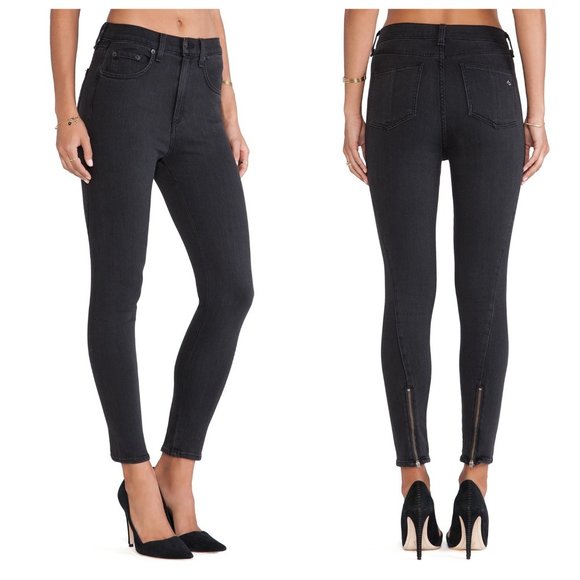 [3 for $15] Rag & Bone Justine Zipper Skinny Jeans Black Grey 25 - Picture 1 of 8